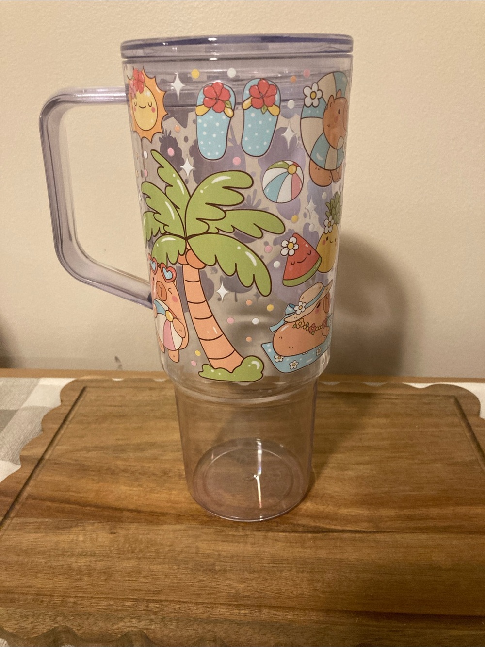 Clear Travel Mug with Pastel Beach Print - Multicolor